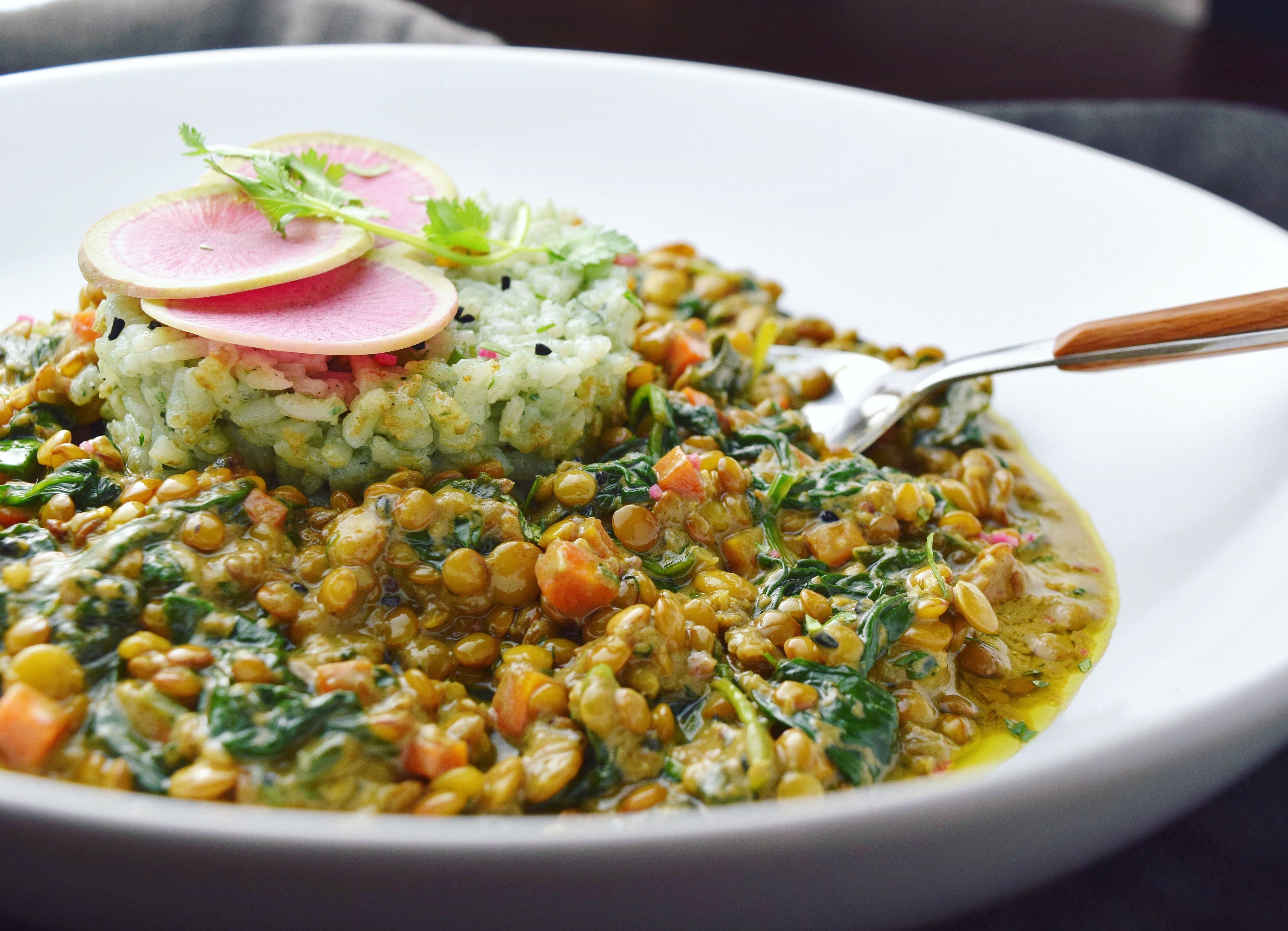 Plated Coconut Curried Lentils with Spinach 9 - Good Health Gourmet