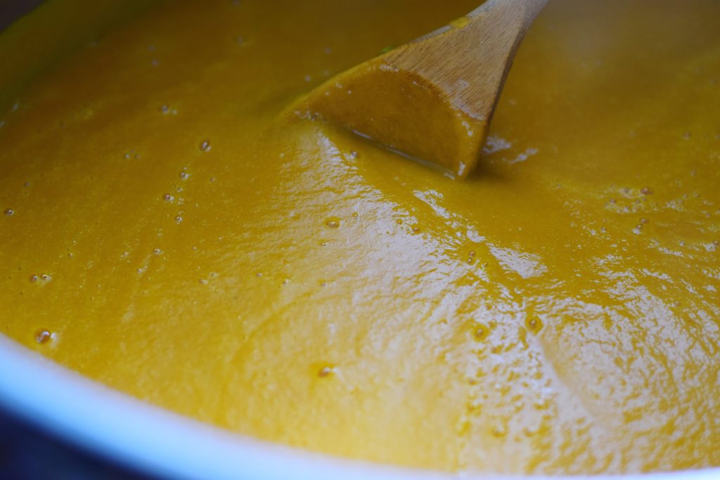 Stirring Blended Creamy Carrot Parsnip Soup