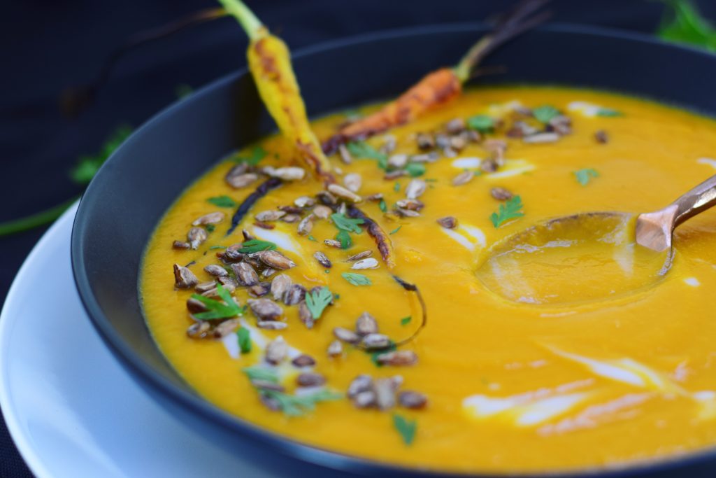 Creamy Carrot Parsnip Soup with Spoon