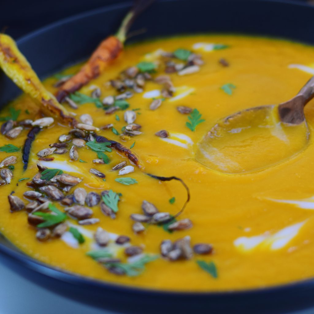 Creamy Carrot Parsnip Soup with Spoon Feature