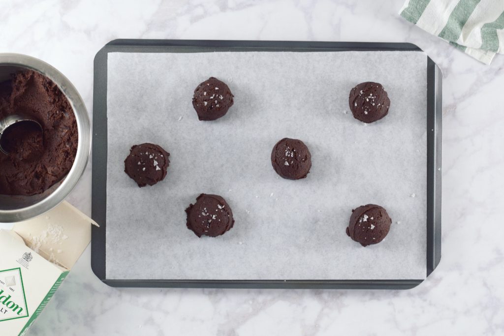 Salted Double Chocolate Spice Cookies Dough Prebake