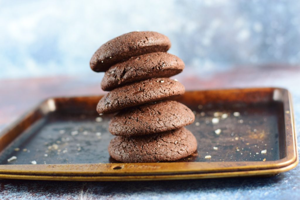 Salted Double Chocolate Spice Cookies Stacked