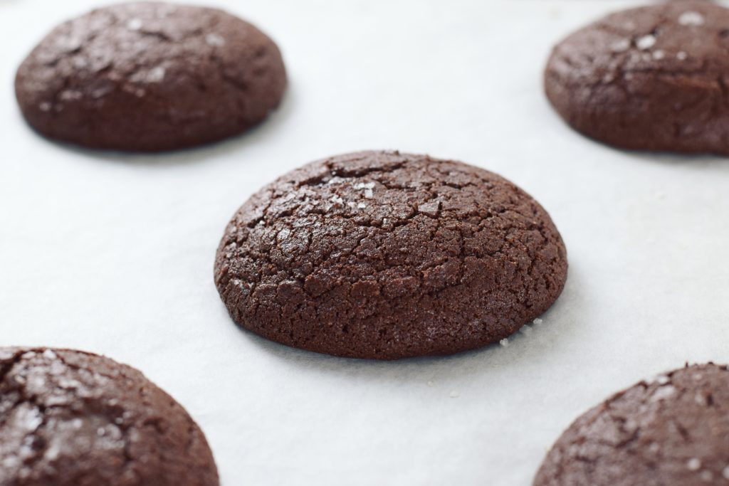 Salted Double Chocolate Spice Cookies on Parchment