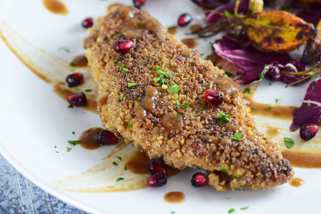 Walnut Crusted Chicken Breast with Pomegranate Sauce Feature