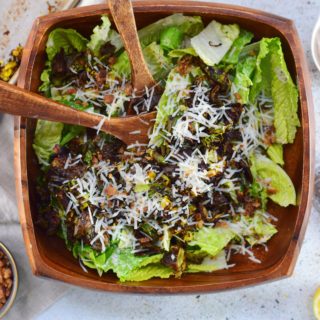 Vegan Brussel Sprout Caesar Salad Before Tossing
