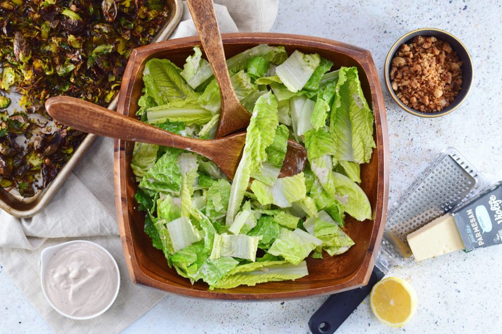 Vegan Brussel Sprout Caesar Salad Components