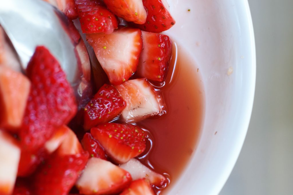 Macerated Strawberries for Dark Chocolate Salted Caramel Pudding Parfaits