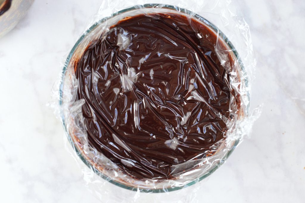 vegan dark chocolate pudding ready for chilling