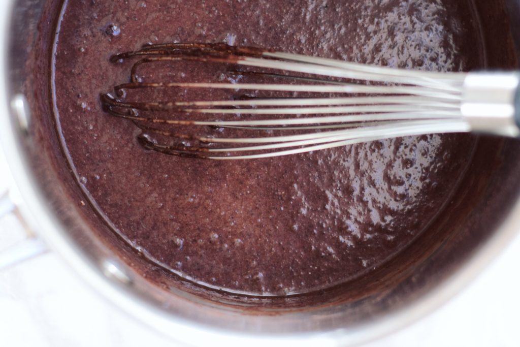 whisking base for vegan dark chocolate pudding