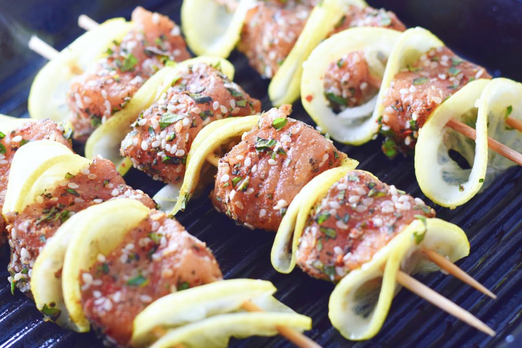 Grilling Salmon Kebabs with Lemon & Tahini 4